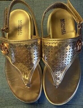 MICHAEL Michael Kors Sandals Girls 13 Rose Gold Pink Shiny Easter Brunch Wedding